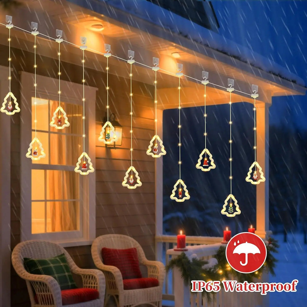 Xmas Curtain LED String Lights Santa Claus Hanging Charm for Window Display Home Party Indoor Outdoor Celebration Decoration