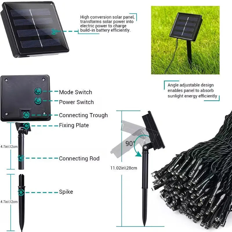 Solar String Lights Outdoor LED Solar Christmas Light 8 Modes Waterproof Fairy Lights for Garden Yard Party Xmas Tree Decor
