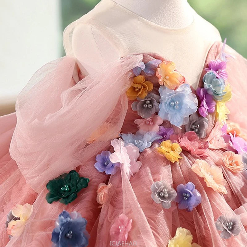 Elegant Dress For Girls Flower Princess Dresses Kids Birthday Party Pageant Gown Piano Recital Host Outfit Children Costumes
