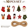 10 pieces Christmas wood decoration, Santa Claus, reindeer, Christmas tree, stars, etc., winter/Christmas house party decoration