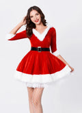 Velvet Christmas Dress Hooded Female Santa Claus Costume Women Sexy Red Green Xmas Party Dress Autumn Winter Dresses Mrs Claus
