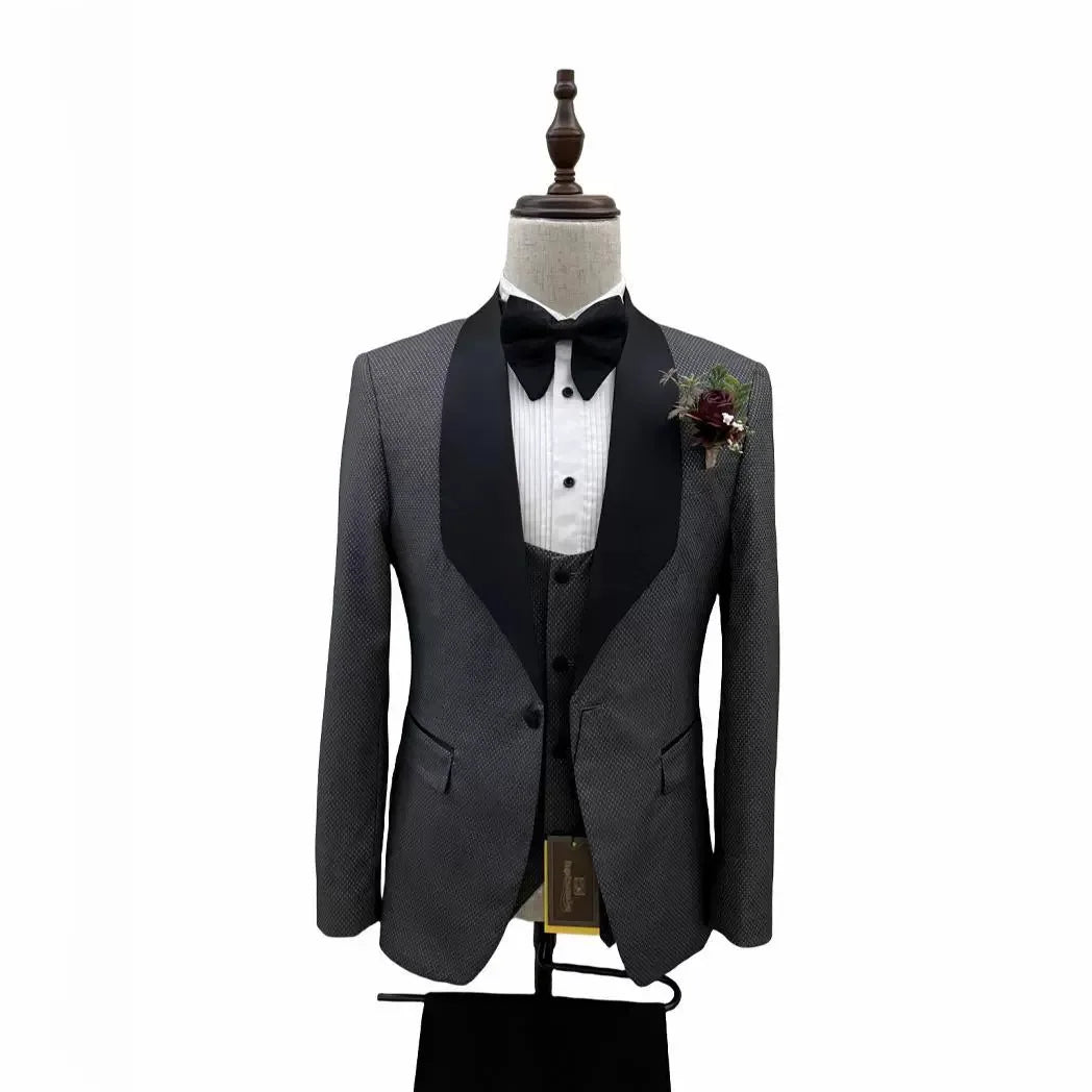 Men's 3 Piece Slim Fit Suit Set 2026 New Business Formal Wedding Groom Party Suit for Office Banquet and Four Seasons Wear