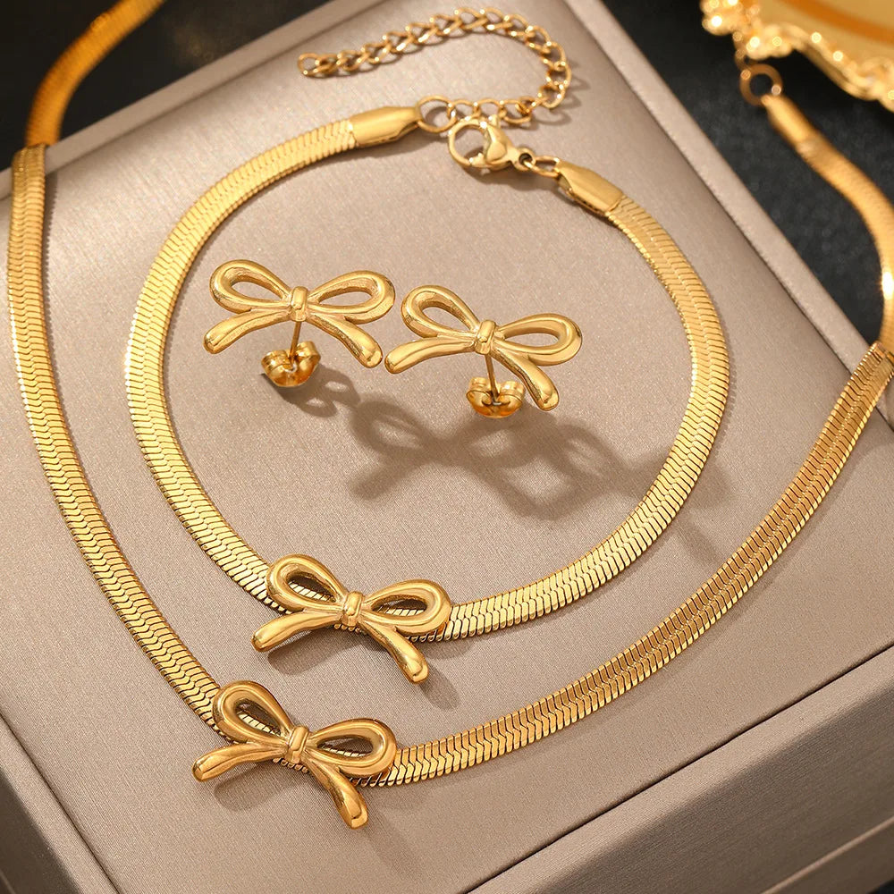 Necklace Earrings Bracelet Jewelry Set Stainless Steel Delicate Small Jewelry Fashion Simple Versatile Elegant for Daily Wear Gi
