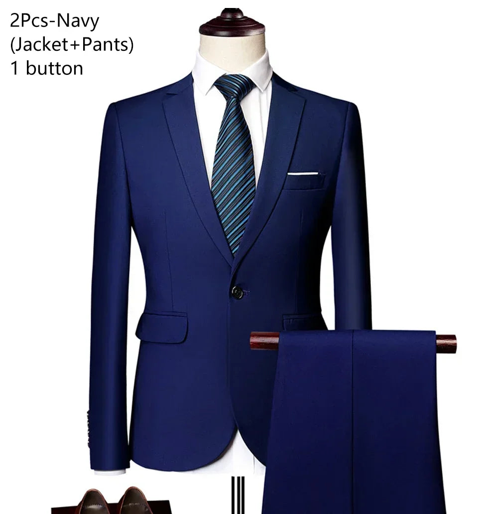 Elegant Suits For Men 3 Pieces 2 Set Fashion Classic Casual Full Jackets Vest Pants Blazers Outfit 2026 Formal Costume