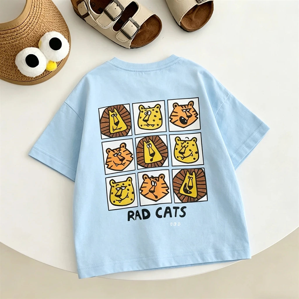 Kids Summer Clothes Short-sleeved Tops Cartoon Printed TShirt Cotton Wear Loose Casual Sports TShirt Thin All-match Pullovers