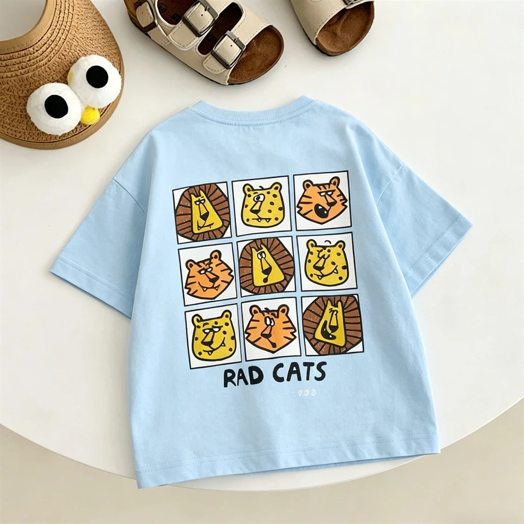 Kids Summer Clothes Short-sleeved Tops Cartoon Printed TShirt Cotton Wear Loose Casual Sports TShirt Thin All-match Pullovers