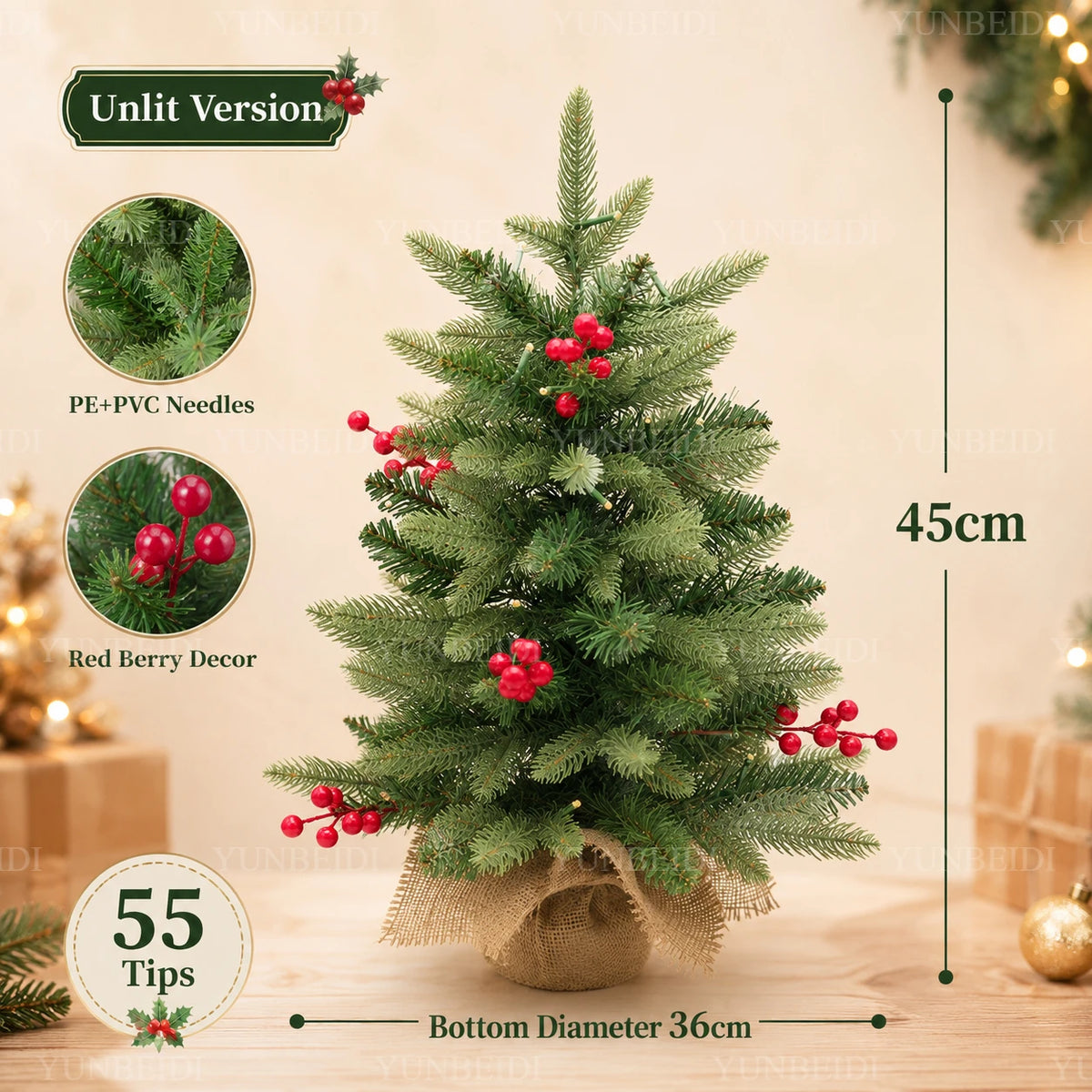 👉 Premium Weihnachtsbaum mit roten Beeren & naturgetreuen PE-Nadeln