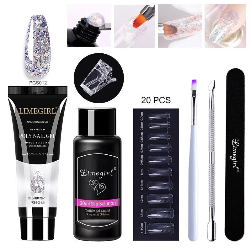 LIMEGIRL  Poly Nail Gel Set Manicure Set Gel Cuticle Pusher Finger Extend Mold Nail Kit All For Quick Extension Manicure Set