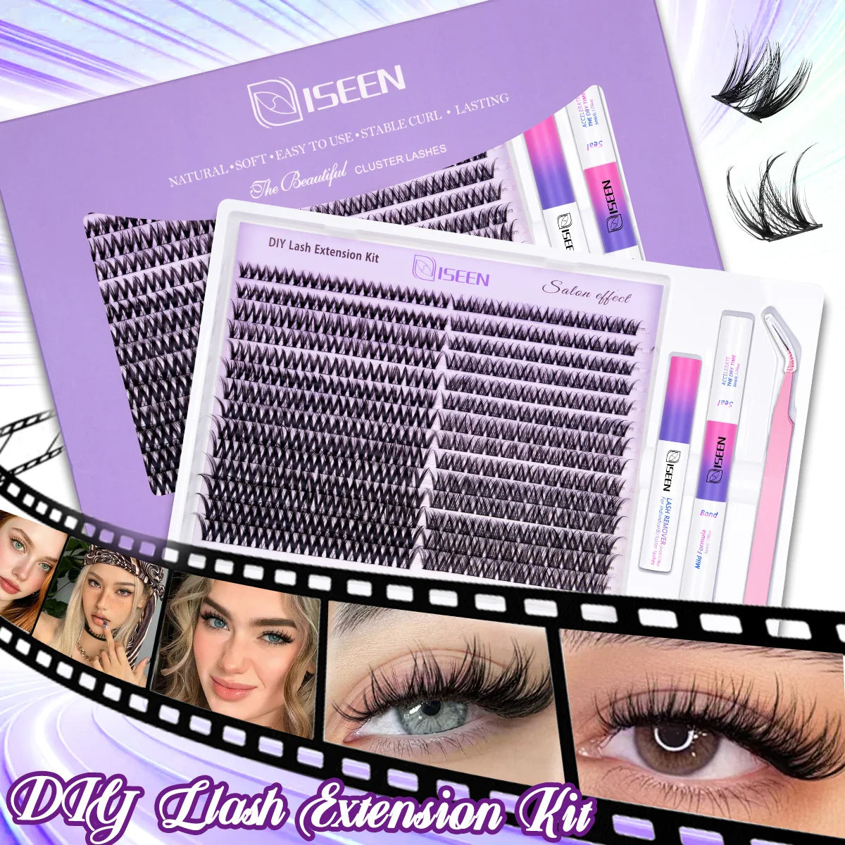 Lash Clusters Kit Eyelash Clusters Manga Fairy Individual Lashes Wispy Cluster Eyelash Extensions with Bond & Seal Lash Tweezer
