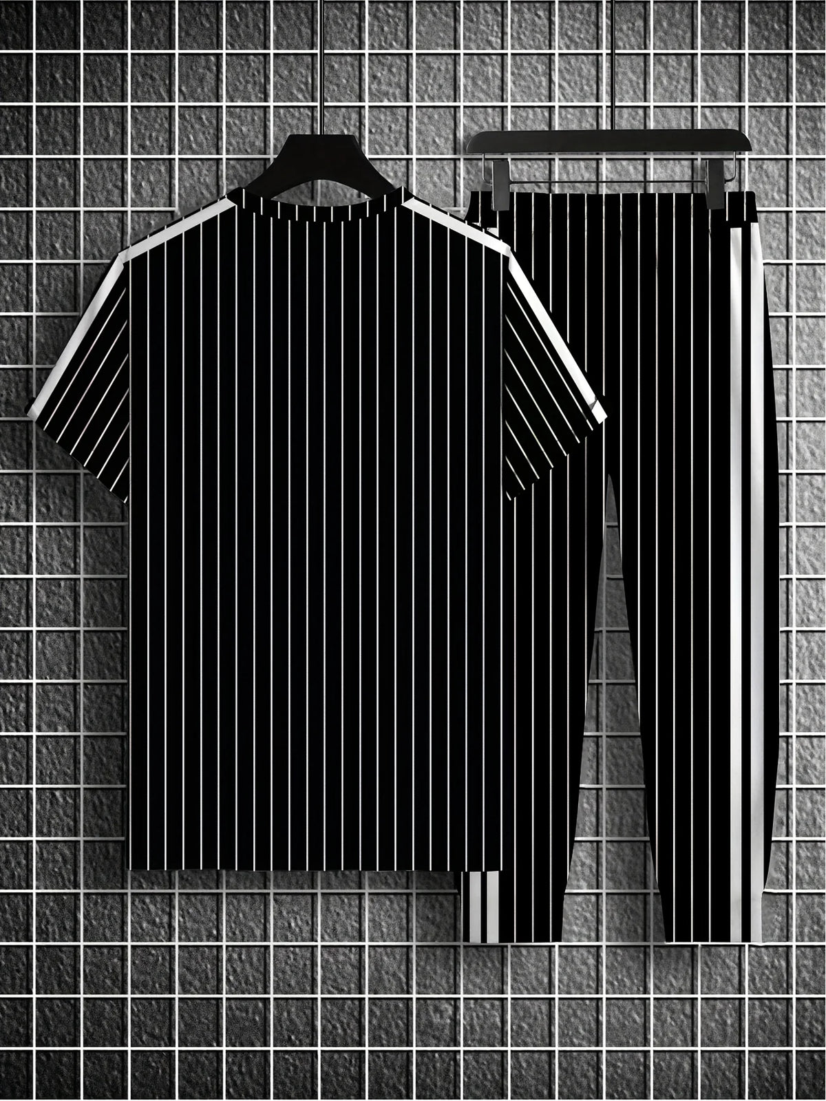 A New Summer 2025 Streetwear Men's Set Featuring Simple Casual Fashionable Sporty and Comfortable 3D Vertical Letter Prints