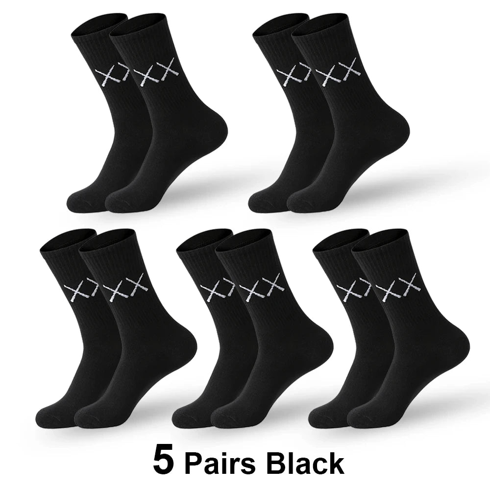 5Pairs/Lot Cotton Socks Men Soft Breathable Long Socks FASHION Solid Color Deodorize White Socks Man Outdoor Sports Soccer Sock