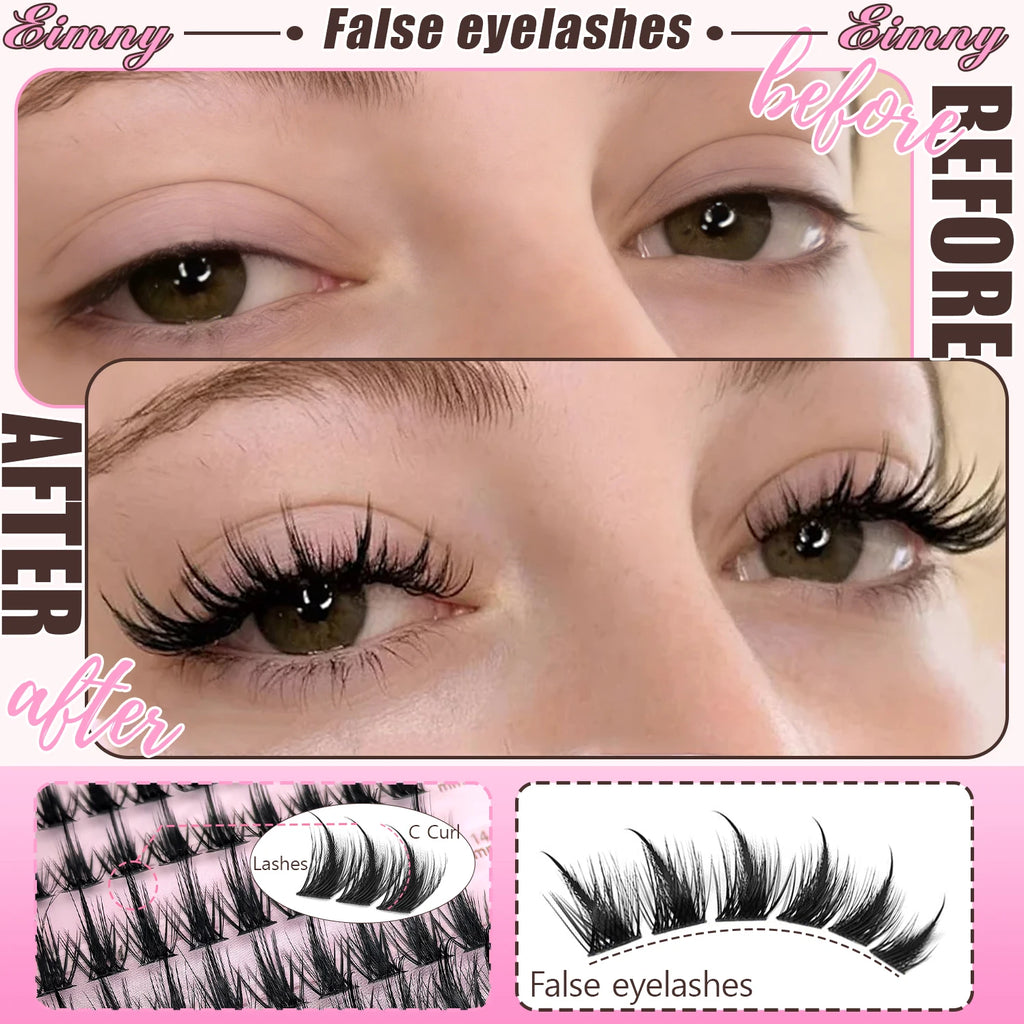 EIMNY 300PCS Little Devil Style Lash Extensions 10-16mm Including Glue Tweezers Cotton Swabs Manga Lashes Natural Voluminous