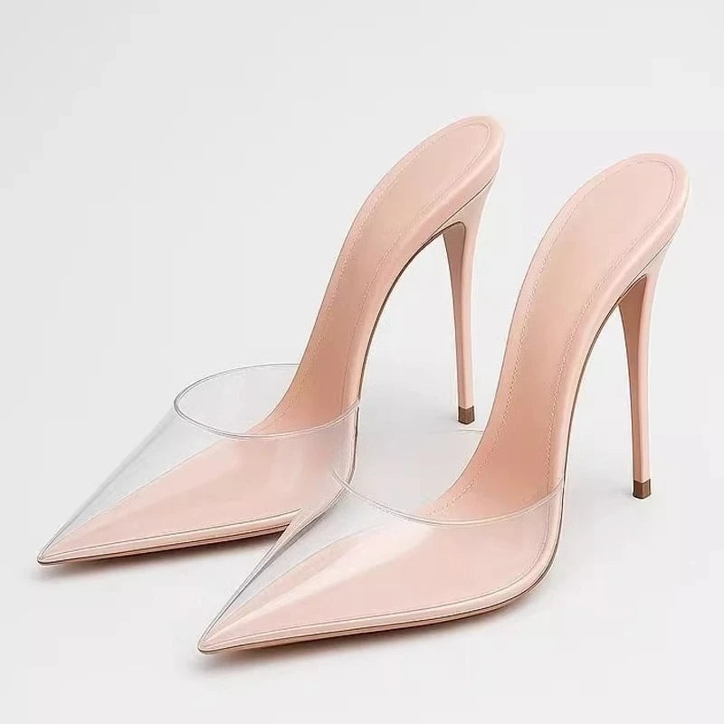 High heeled sandals for women's outdoor wear  summer new style, slim heel, super pointed, versatile, wrapped, lazy half slippers