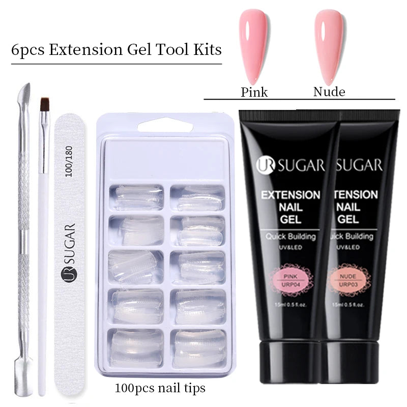 UR SUGAR 15ml Nail Extension Gel Set Acrylic Quick Building Hard Gel For Finger Prolong Form Tips Manicure Extension Tool Kits