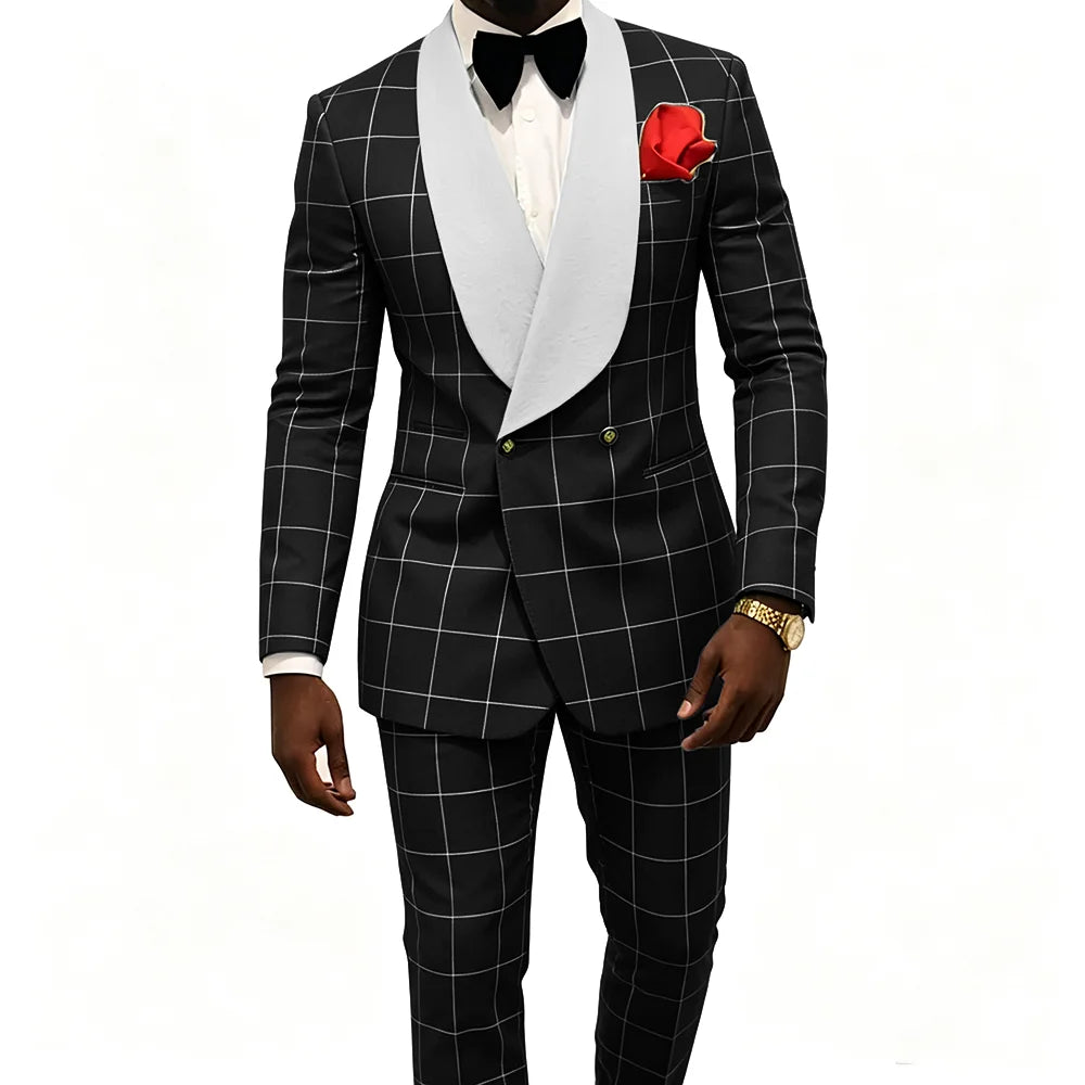 Men's Suit – Plaid Fabric, Groom's Tailcoat for Weddings, Classic Custom 2-Piece Suit (Jacket & Trousers)