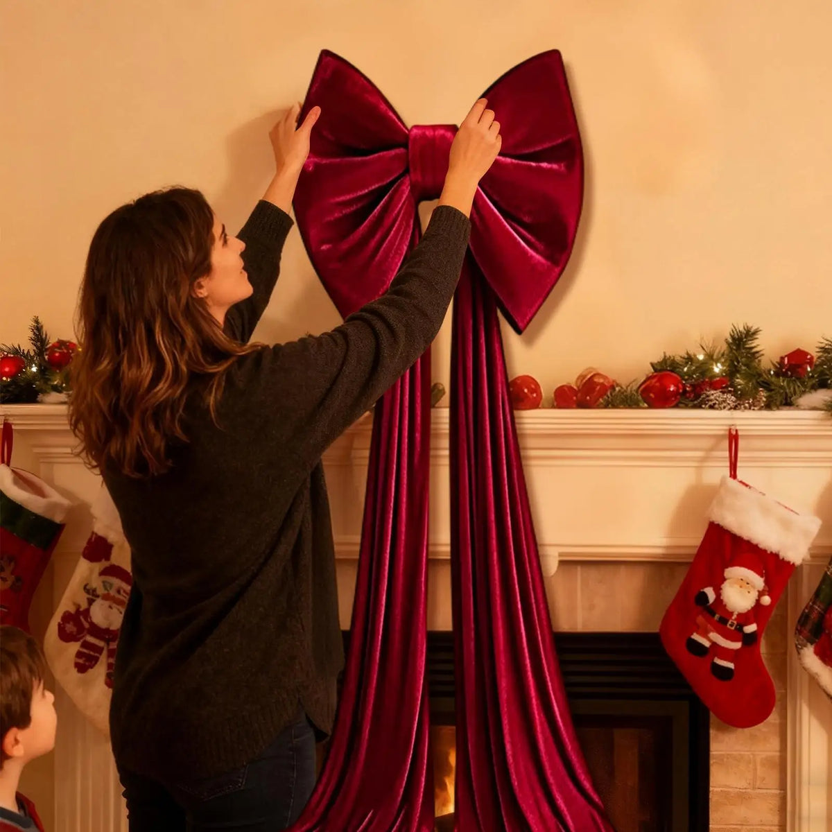 Large Christmas Bows Outdoor Decorations Christmas Tree Topper Big Bow Velvet Festival Ornaments For Home Front Door Party