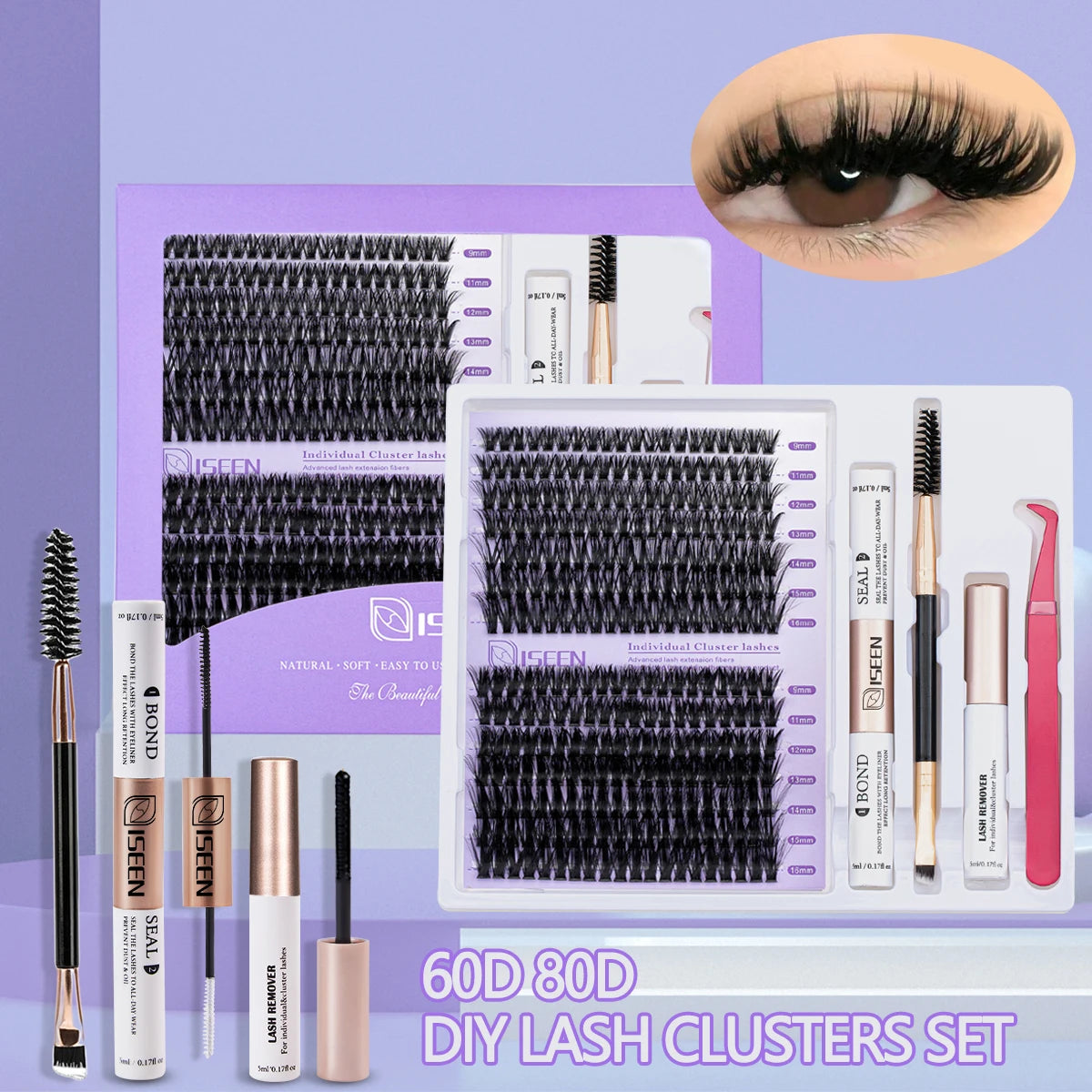 Lash Clusters Kit Eyelash Clusters Manga Fairy Individual Lashes Wispy Cluster Eyelash Extensions with Bond & Seal Lash Tweezer