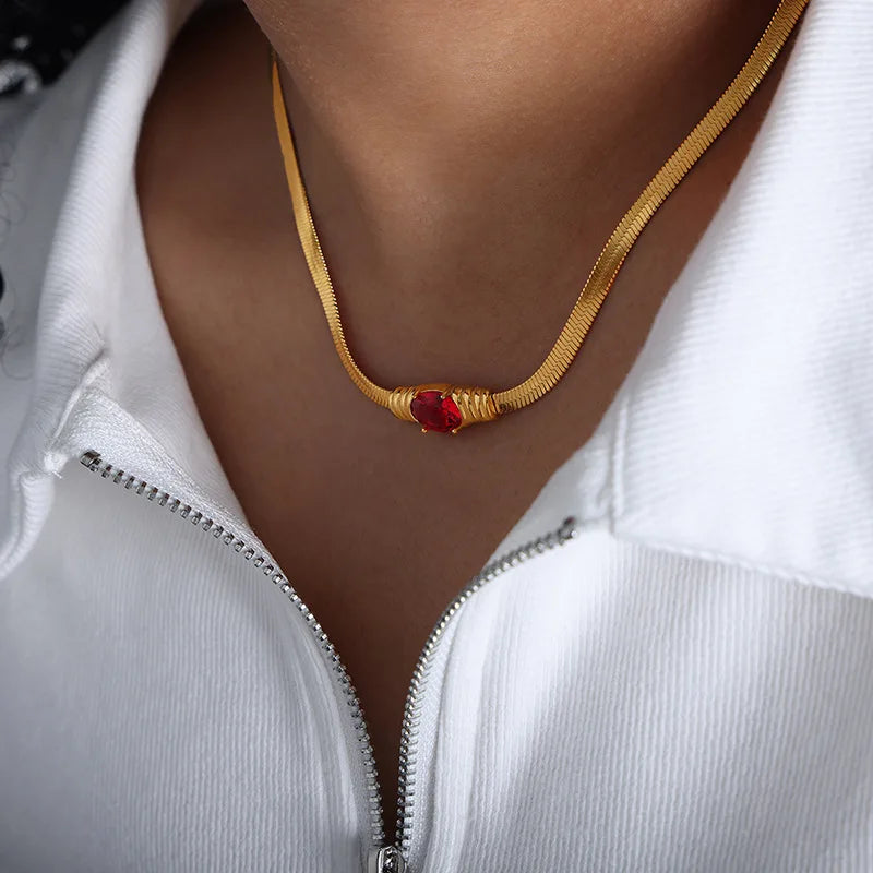 Waterproof And Non-fading Stainless Steel Jewelry Set Geometric Retro Inlaid Multi-color Glass Stone Necklace Bracelet Set Girls