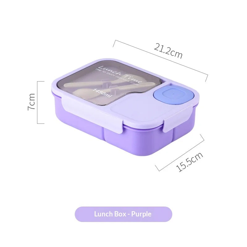 Bento Lunch Box Kid's Lunch Boxs Microwaveable BentoBox with Tableware Kawaii Heated 3 Grid Sandwich Snack Food Box Food Storage