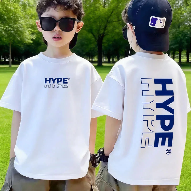 Kids Boys T-shirt HYPE Letter Short Sleeve Tee Quick Dry Breathable Sport Tops for Children Girls Daily Wear Hip-hop Streetwear