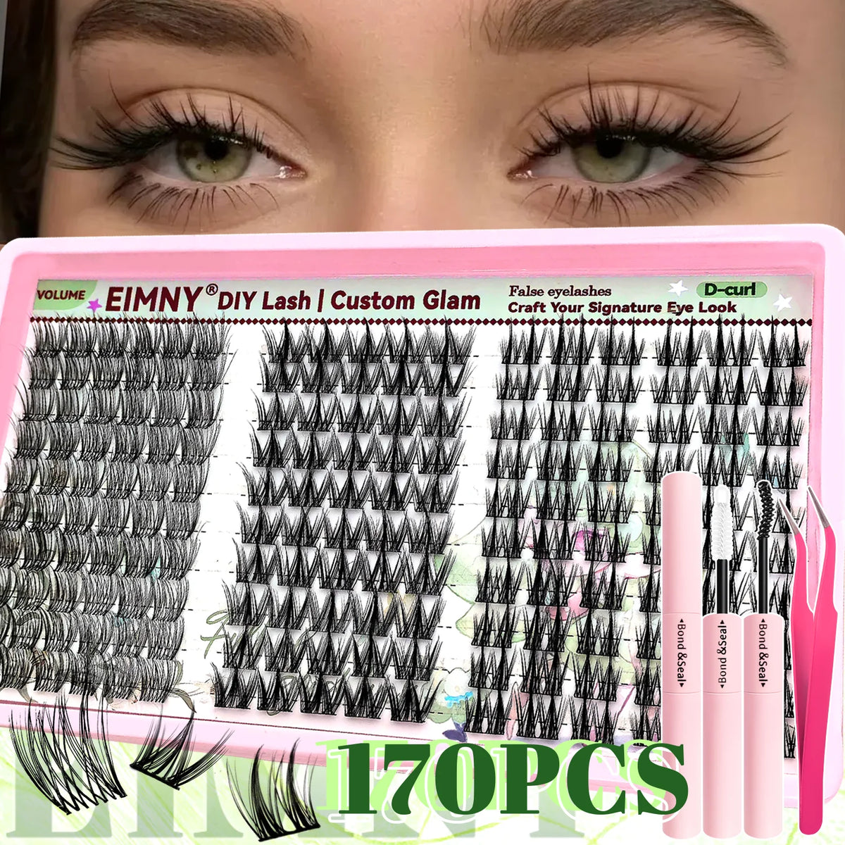 EIMNY 300PCS Little Devil Style Lash Extensions 10-16mm Including Glue Tweezers Cotton Swabs Manga Lashes Natural Voluminous