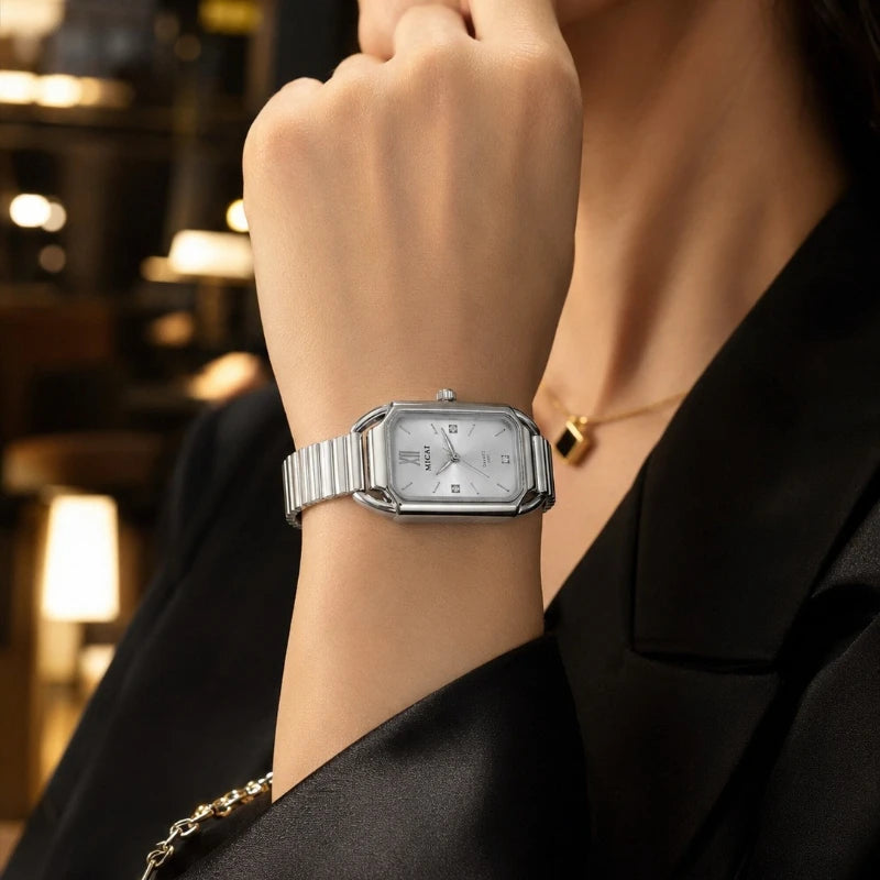 Minimalist Women's Wristwatch Luxury Diamond Dial Steel Band Quartz Wristwatches for Woman Fashion Elegant Ladies Clock Gift