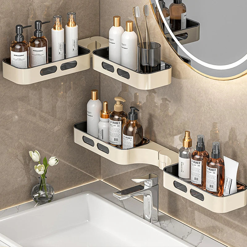 Rotating Bathroom Shelf Organizer 360° Adjustable Wall Mounted Storage Rack Thickened ABS No Drilling Required for Toiletries
