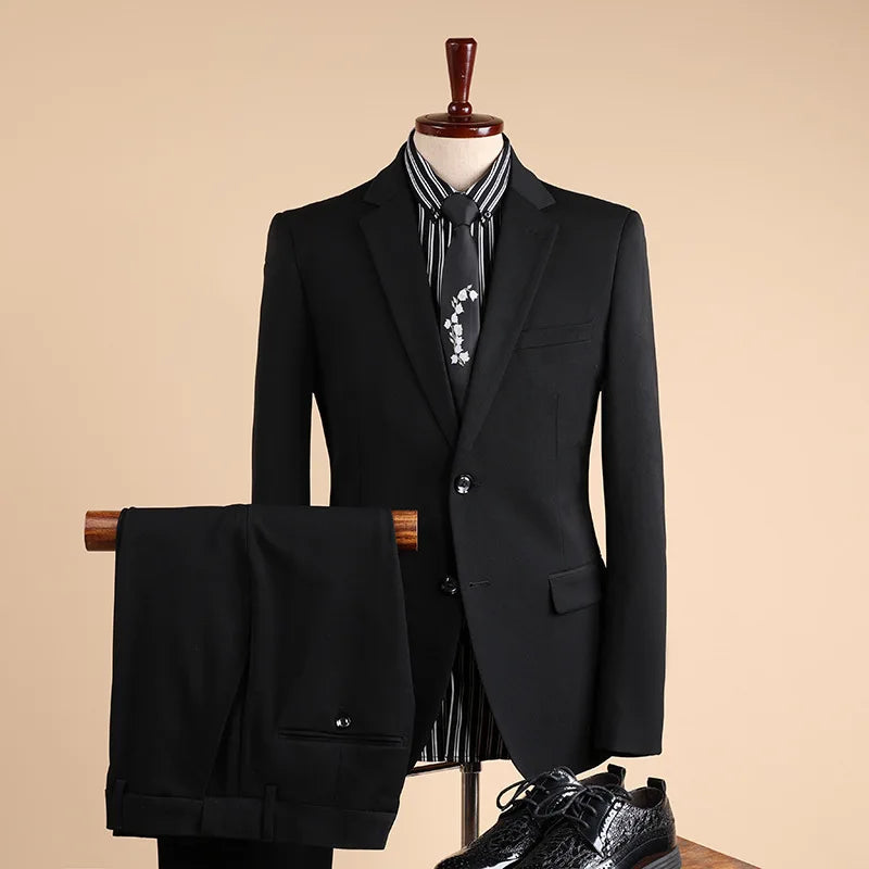 Men 2 3 Piece Suit Set 1 Button 2 Buttons Single Breasted Flat Collar Slim Fit Groom Wedding Business Suit Jacket Vest Trousers