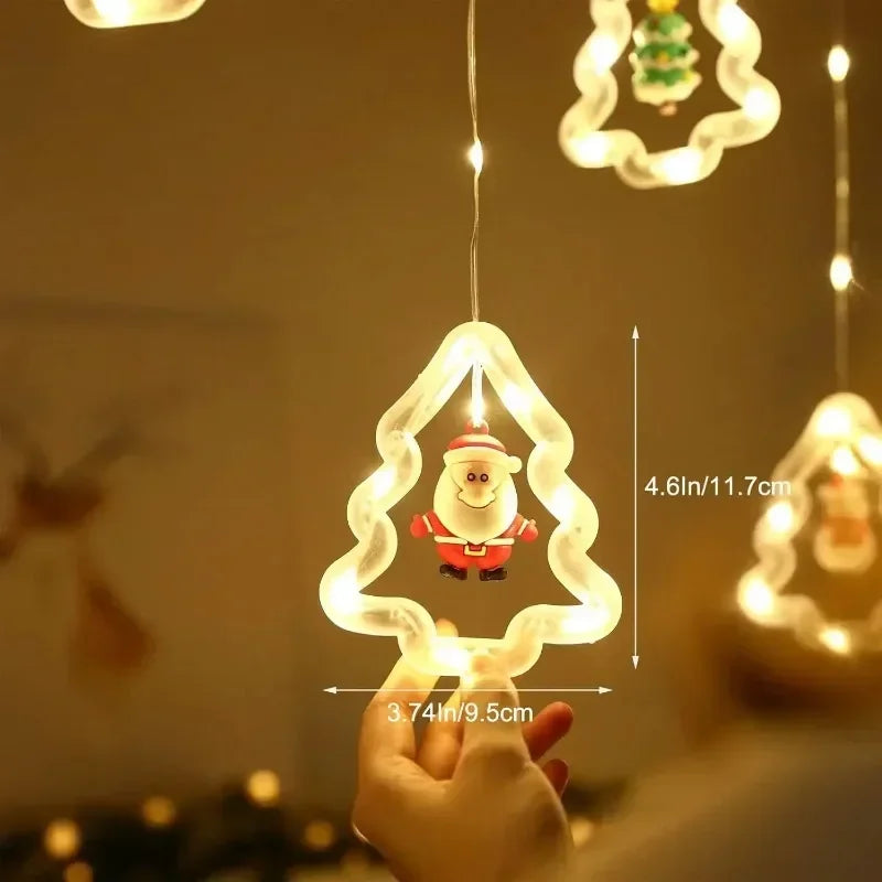 Xmas Curtain LED String Lights Santa Claus Hanging Charm for Window Display Home Party Indoor Outdoor Celebration Decoration