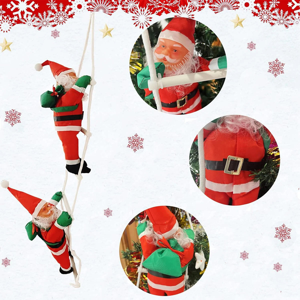 Kletternder Weihnachtsmann am Seil – Lustige Weihnachtsdekoration