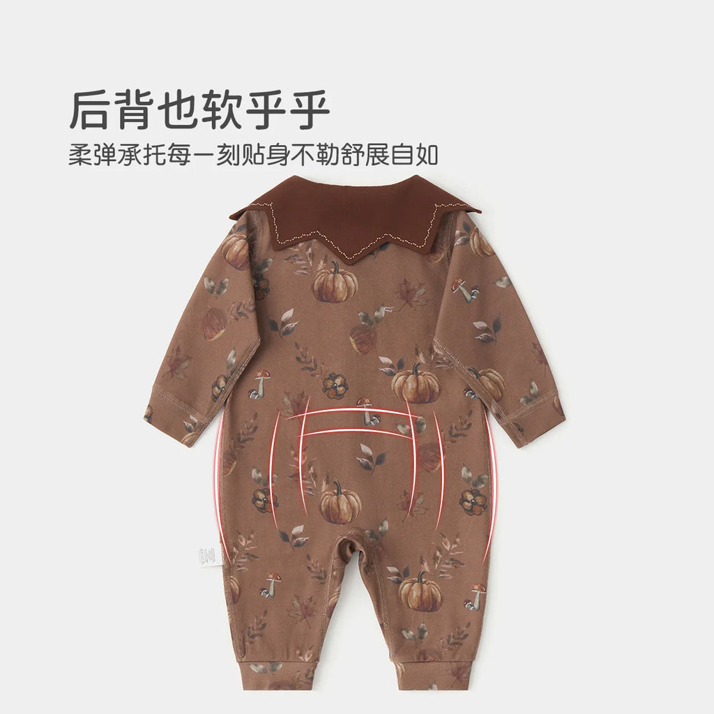 Baby Romper 100% Cotton Seamless Long Sleeve Front Button Newborn Jumpsuit All Seasons Soft Breathable Outfits for 0-24M