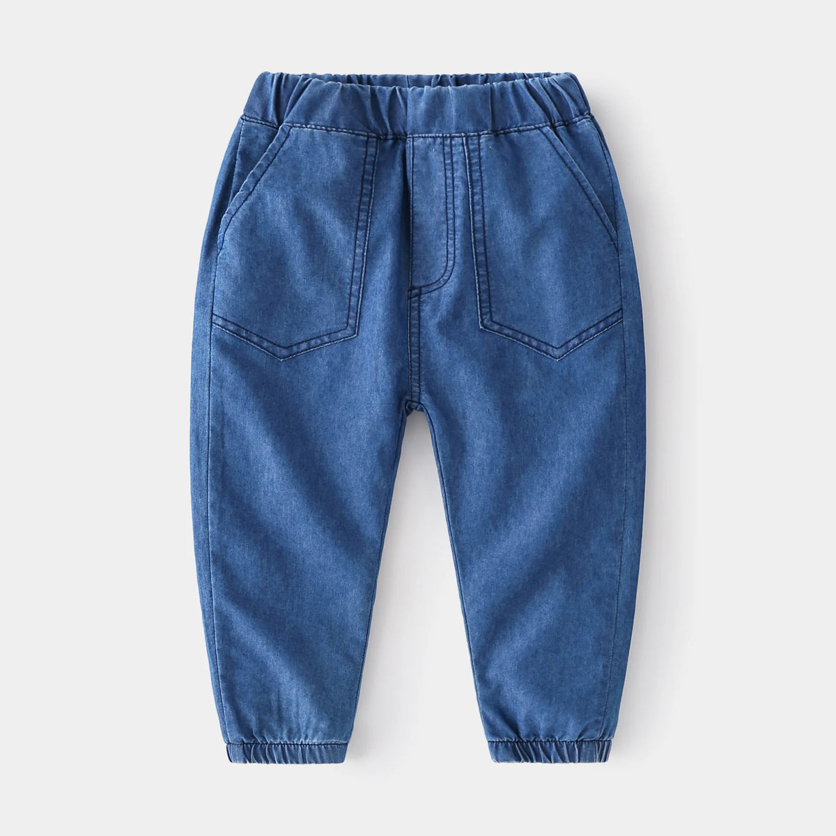 1-6Y Kids Boys Jeans Korean 2026 Spring Elastic Waist Denim Pants with Pockets Stylish Soft Autumn Casual Solid Color Trousers