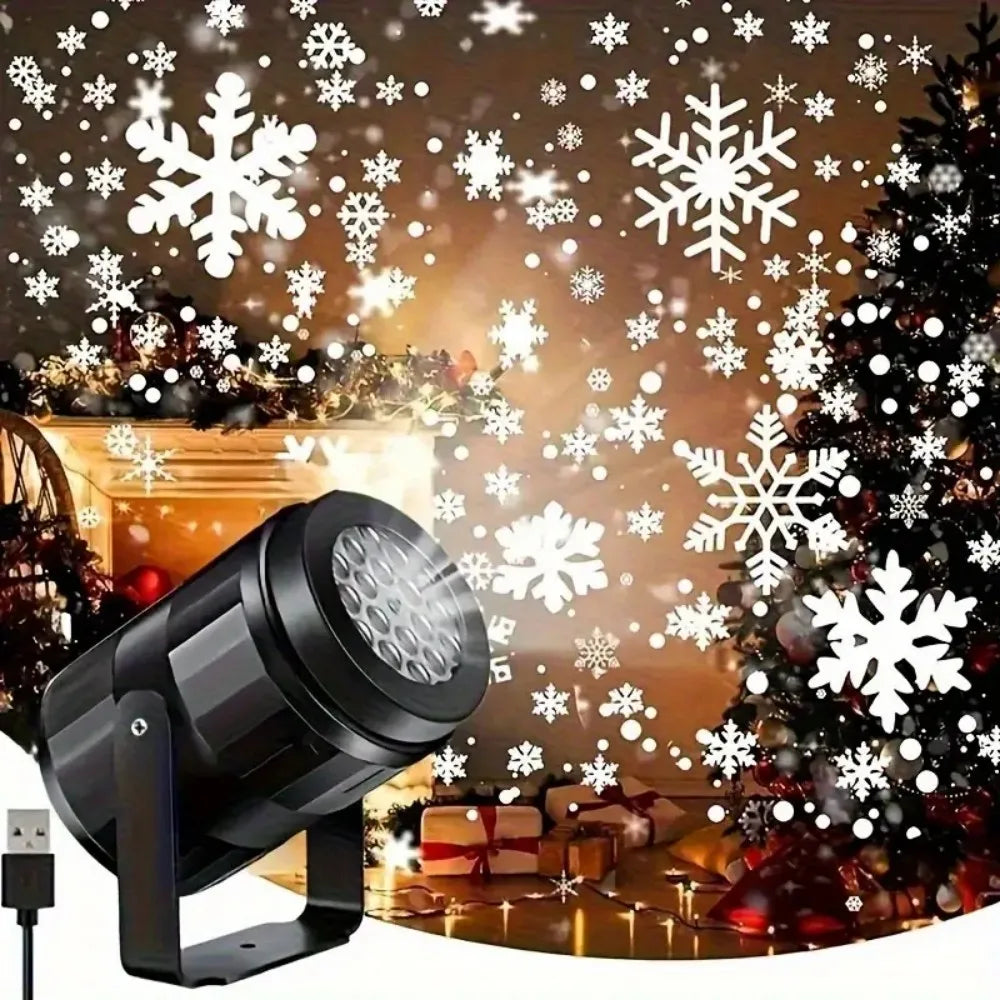 Christmas Snow Projector Light Snowflake Pattern LED Projector Lamp USB Power Xmas Festive Indoor Outdoor House Party Decor