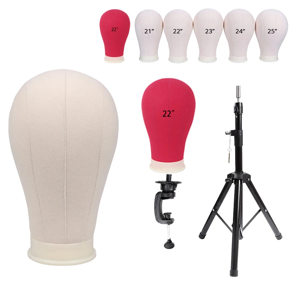 Canvas Wig Head With Mannequin Tripod For Wig Making Cosmetology Hairdressing Display Training Doll Head Adjustable Wig Stand