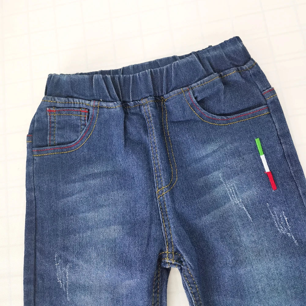 IENENS Kids Slim Jeans Teens Boy Casual Trousers Child Elastic Waist Pants 4-11 Years Fashion Solid Color Straight Denim Pants