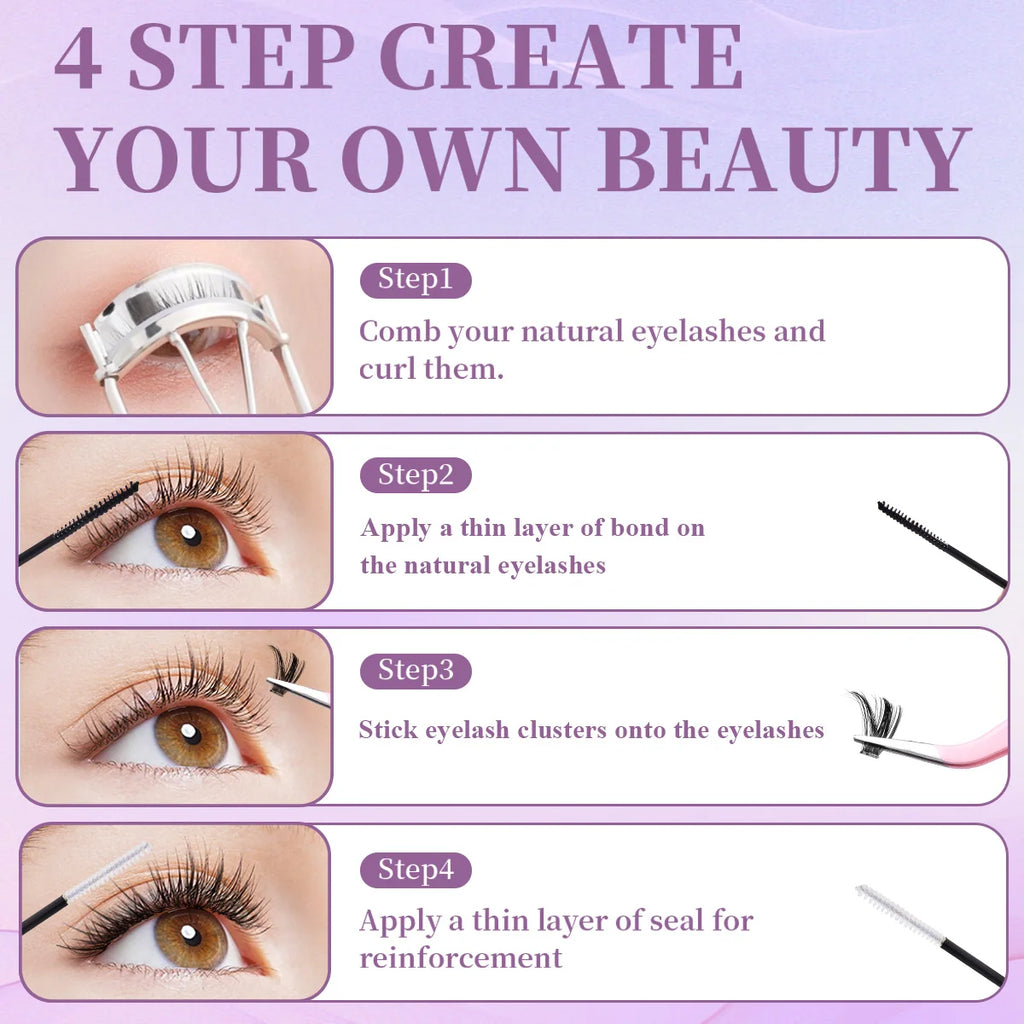 Lash Clusters Kit Eyelash Clusters Manga Fairy Individual Lashes Wispy Cluster Eyelash Extensions with Bond & Seal Lash Tweezer