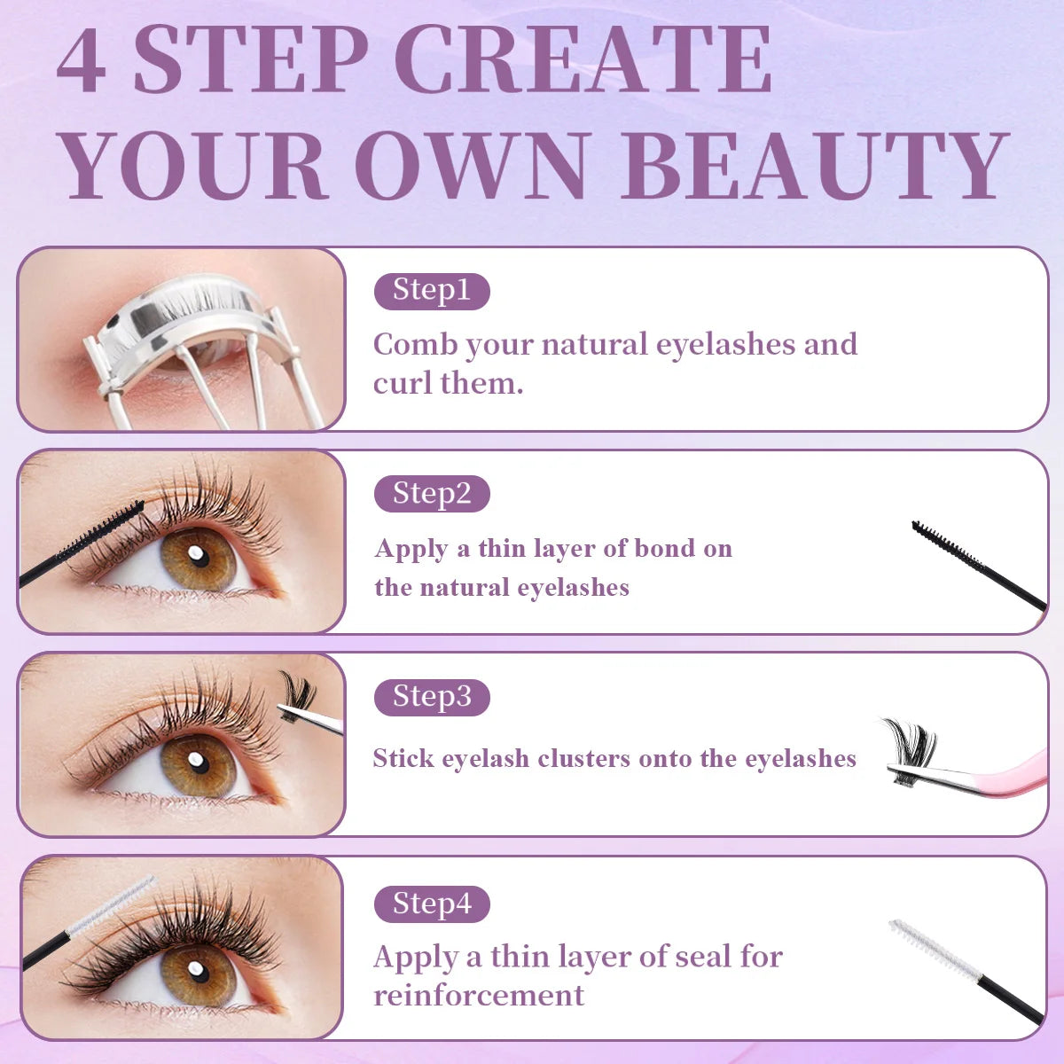 Lash Clusters Kit Eyelash Clusters Manga Fairy Individual Lashes Wispy Cluster Eyelash Extensions with Bond & Seal Lash Tweezer
