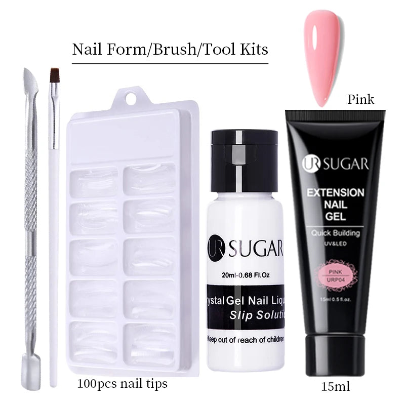 UR SUGAR 15ml Nail Extension Gel Set Acrylic Quick Building Hard Gel For Finger Prolong Form Tips Manicure Extension Tool Kits