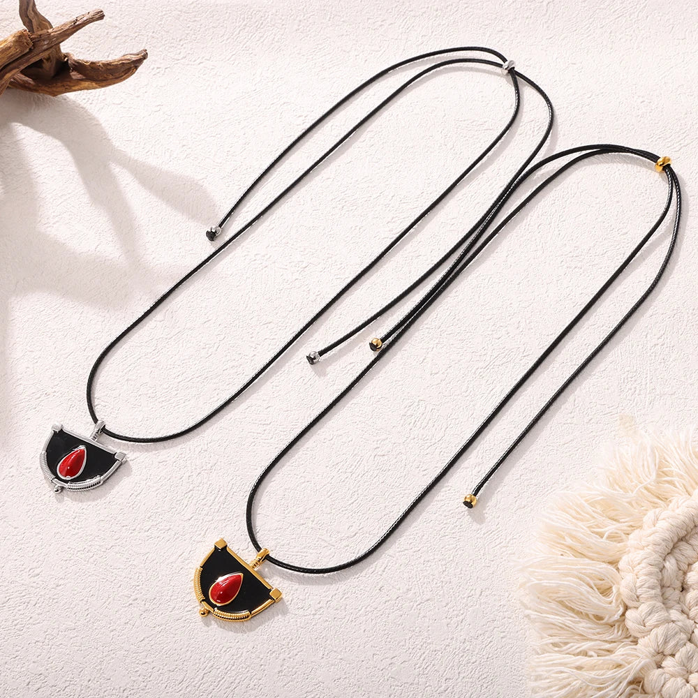 Cool Stainless Steel Necklace For Women Unique Enamel Pendant Black Rope Chain Waterproof Luxury Charm Jewelry Gift