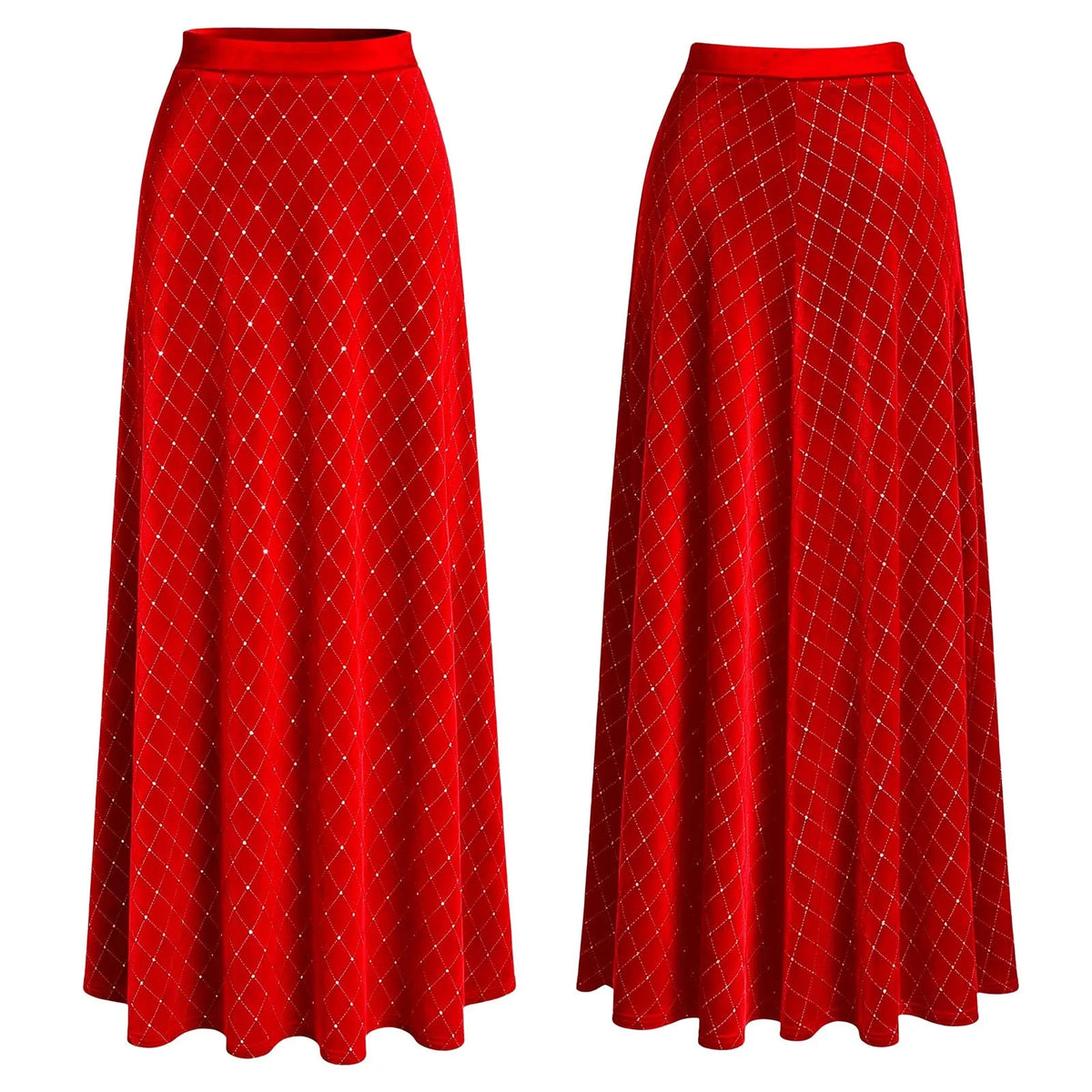 Women Skirts Elegant Velvet Elastic Waistband Shiny Rhinestone Skirt for Christmas Halloween Carnival Cocktail Party Dance Wear