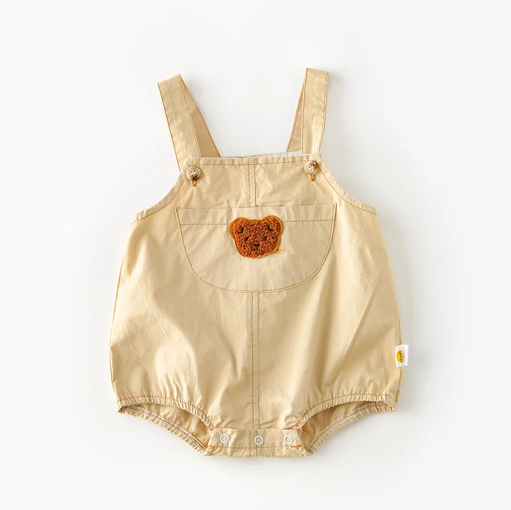 2025 Summer Baby Romper for 0 - 2 Years Old Bear Embroidered Open Crotch Infant Clothes, Lightweight and Adorable Overall Style
