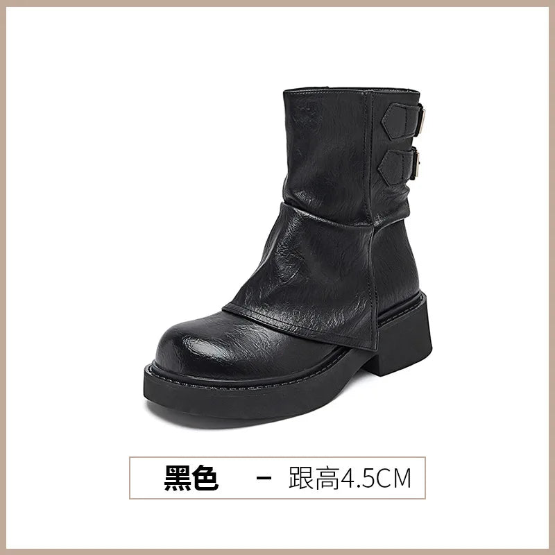 Womens Western Cowgirl Boots Autumn Winter New Waterproof Thick Bottom Casual Shoes Fashion Versatile Women's Short Boots Mujer