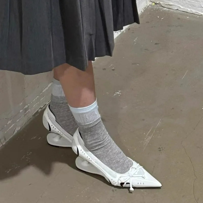 Women's High Heels Bow Mary Jane Shoes New Designer Shallow Single Shoes Non-Slip Women Casual Shoes Slip on Pointed Toe Pumps