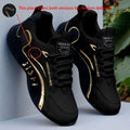 Men's Fashionable Sneakers – Casual Sneakers with Gold Accents, White Upper, Black and Gold Embellishments, Lace-Up Style, Perfect for Pairing with Casual Outfits and for Outdoor Activities
