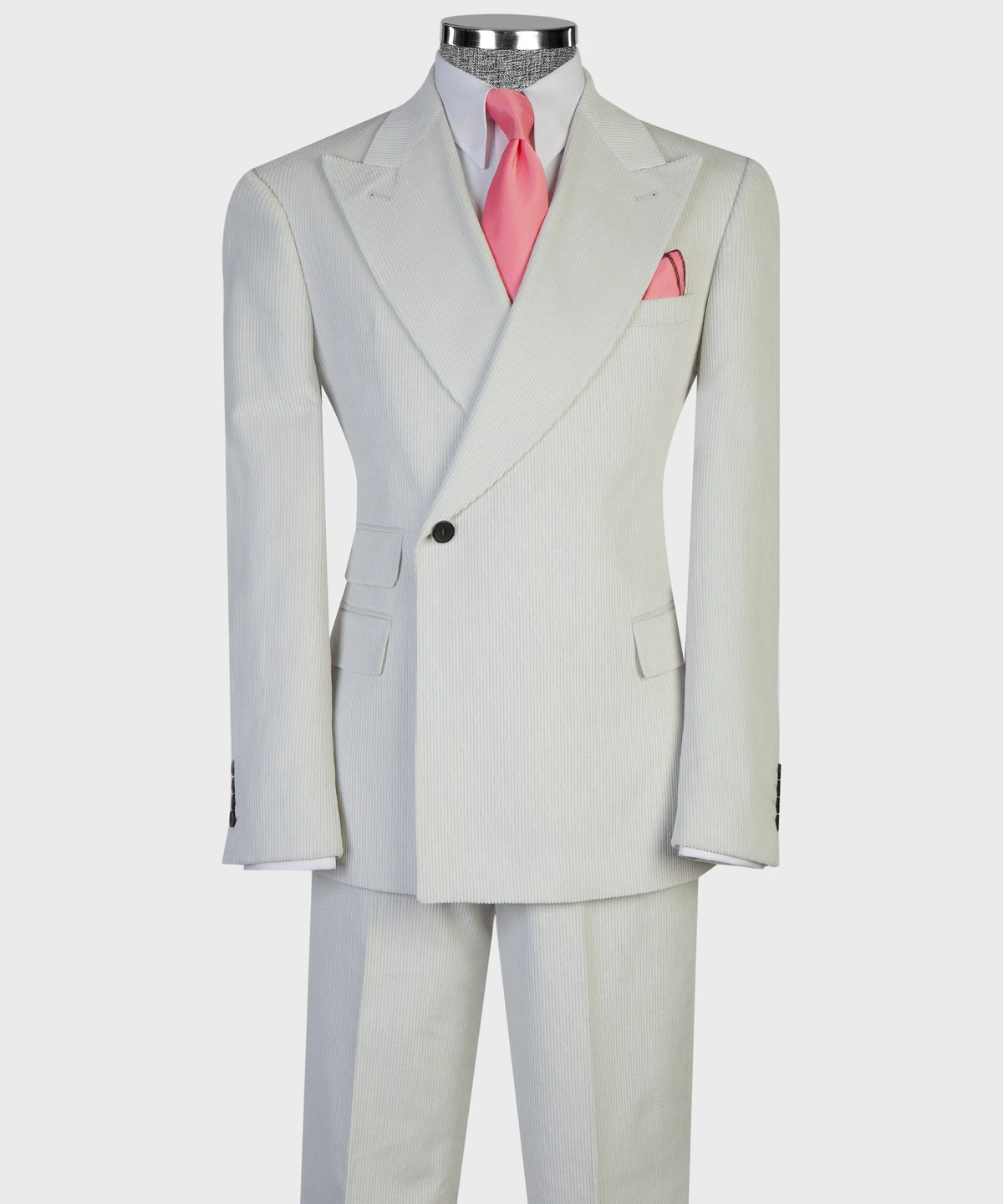 Men 2 Piece Suit Off White Pinstripe Peak Lapel One Button Blazer Trousers Wedding Groom Formal Business Set Business Customized