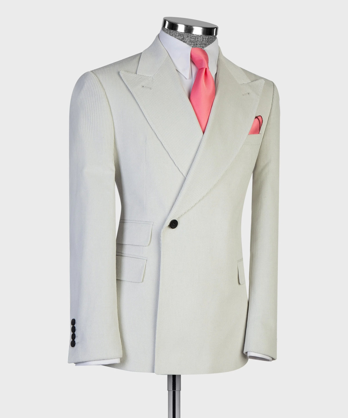 Men 2 Piece Suit Off White Pinstripe Peak Lapel One Button Blazer Trousers Wedding Groom Formal Business Set Business Customized
