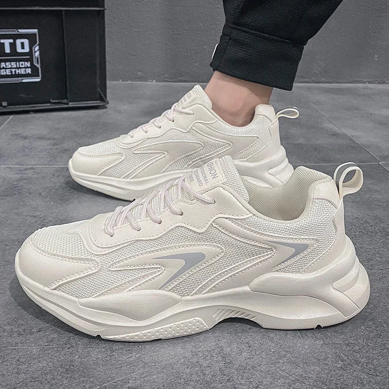 White Sneakers for Men Anti Slip Outdoor Men's Shoes New Breathable Mesh Trendy Versatile Thick Soled Sports Running Shoes