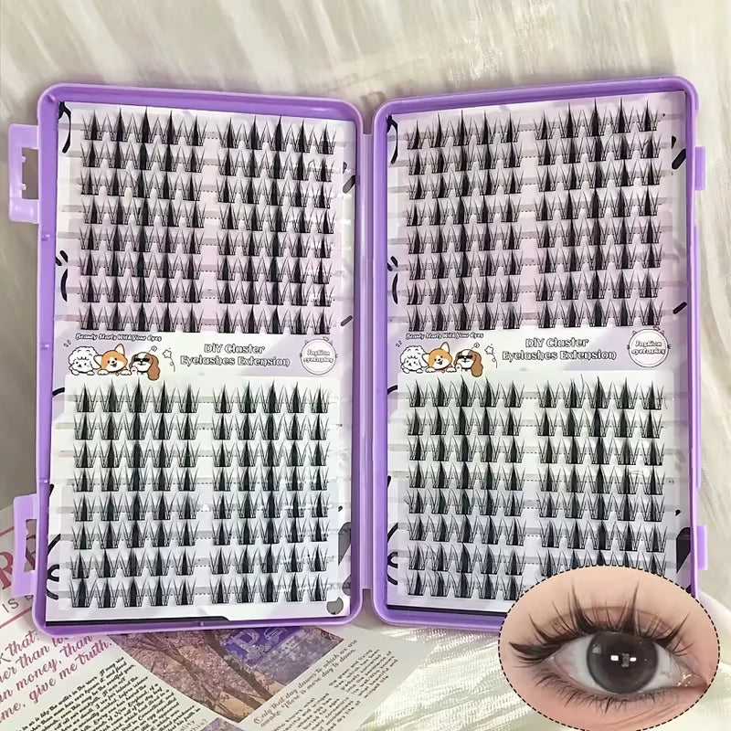 Manga Eyelash Cluster Sharp 320pcs, 13mm Length Slim Korean Makeup Eyelash Cluster, Asian Style Eyelashes Reusable, Beginner