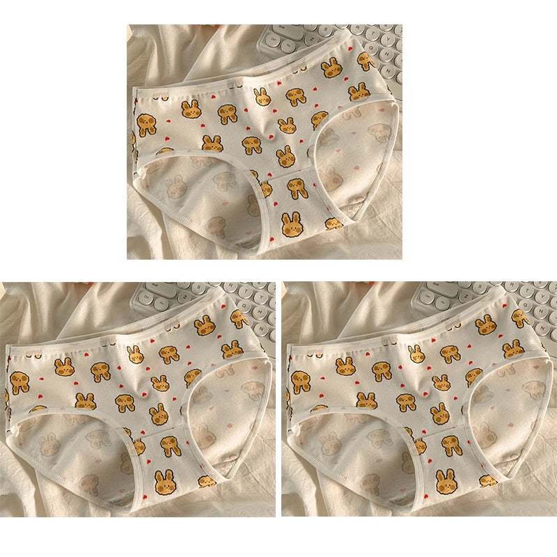 3pcs Cotton Girls Panties Adolescent Mid Waist Underwears Babys Fashion Briefs Breathable Pantys Students Cartoon Print Lingerie