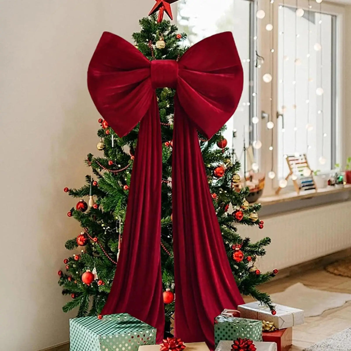Large Christmas Bows Outdoor Decorations Christmas Tree Topper Big Bow Velvet Festival Ornaments For Home Front Door Party